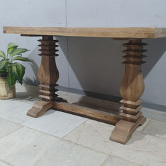 Hand Carved Pedestal Leg Console Table Natural Wood Finish 47