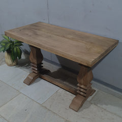 Hand Carved Pedestal Leg Console Table Natural Wood Finish 47