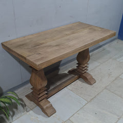 Hand Carved Pedestal Leg Console Table Natural Wood Finish 47