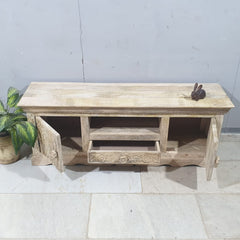 Solid Mango Wood Carved Doors Entertainment TV Unit 50