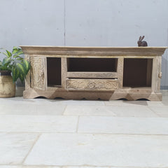 Solid Mango Wood Carved Doors Entertainment TV Unit 50