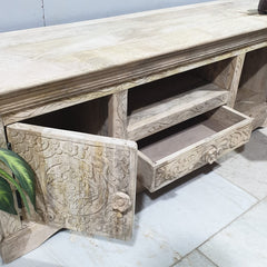 Solid Mango Wood Carved Doors Entertainment TV Unit 50