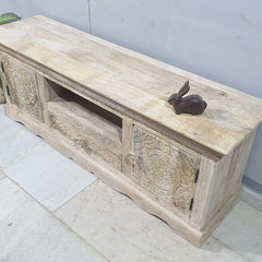 Solid Mango Wood Carved Doors Entertainment TV Unit 50