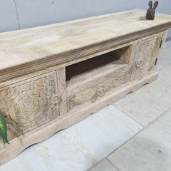 Solid Mango Wood Carved Doors Entertainment TV Unit 50