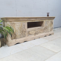 Solid Mango Wood Carved Doors Entertainment TV Unit 50