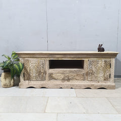 Solid Mango Wood Carved Doors Entertainment TV Unit 50