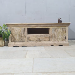 Solid Mango Wood Carved Doors Entertainment TV Unit 50