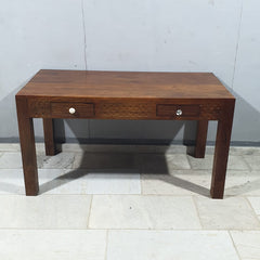 Handmade Indian Furniture Solid Mango Wood Dining Table With 2 Drawers in Brown