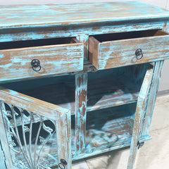 Indian Hand Carved Solid Wood Metal Carved Doors Cabinet D104