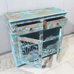 Indian Hand Carved Solid Wood Metal Carved Doors Cabinet D104