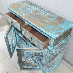 Indian Hand Carved Solid Wood Metal Carved Doors Cabinet D104