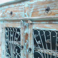 Indian Hand Carved Solid Wood Metal Carved Doors Cabinet D104