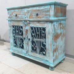 Indian Hand Carved Solid Wood Metal Carved Doors Cabinet D104