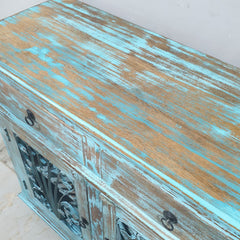 Indian Hand Carved Solid Wood Metal Carved Doors Cabinet D104