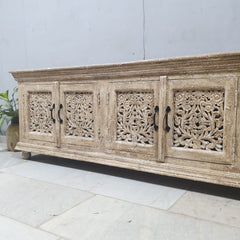 Hand Carved Solid Wood 4 Door TV Unit 52