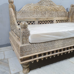 Indian Wooden Handmade Carved Balinese Daybed Sofa D17
