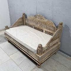 Indian Wooden Handmade Carved Balinese Daybed Sofa D17