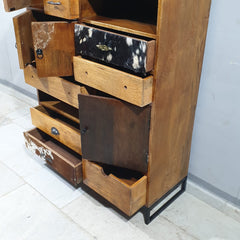 Lava Industrial Leather Tallboy Chest of Drawer Dresser D51