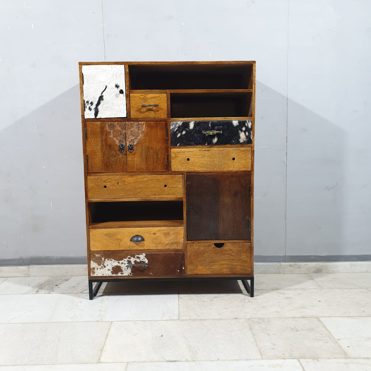 Lava Industrial Leather Tallboy Chest of Drawer Dresser D51