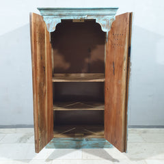 Vintage Hand Carved Solid Wood Cupboard Wardrobe Rustic Blue D118
