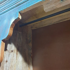 Vintage Hand Carved Solid Wood Cupboard Wardrobe Rustic Blue D118