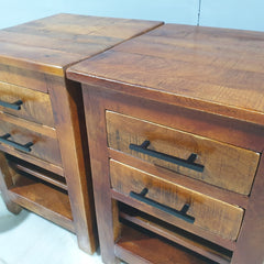 Hand Carved Indian Solid Wood Bedside Table Set of 2 90