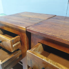 Hand Carved Indian Solid Wood Bedside Table Set of 2 90