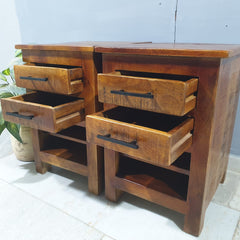 Hand Carved Indian Solid Wood Bedside Table Set of 2 90