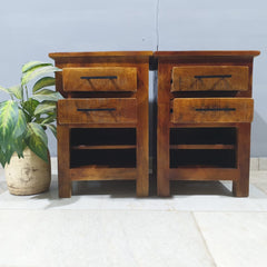 Hand Carved Indian Solid Wood Bedside Table Set of 2 90
