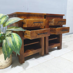 Hand Carved Indian Solid Wood Bedside Table Set of 2 90