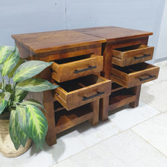 Hand Carved Indian Solid Wood Bedside Table Set of 2 90