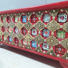 Indian Antique Brass Work Solid Wood Blanket Box C26