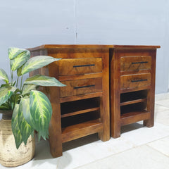Hand Carved Indian Solid Wood Bedside Table Set of 2 90