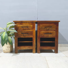 Hand Carved Indian Solid Wood Bedside Table Set of 2 90