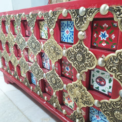 Indian Antique Brass Work Solid Wood Blanket Box C26