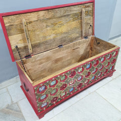 Indian Antique Brass Work Solid Wood Blanket Box C26