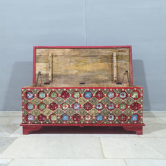 Indian Antique Brass Work Solid Wood Blanket Box C26