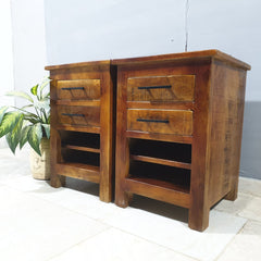 Hand Carved Indian Solid Wood Bedside Table Set of 2 90