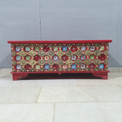 Indian Antique Brass Work Solid Wood Blanket Box C26