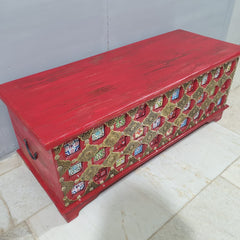 Indian Antique Brass Work Solid Wood Blanket Box C26