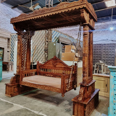 Maharaja Indian Traditional Hand Carved Solid Wood Swing 4