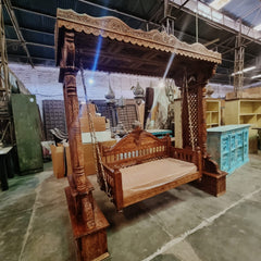 Maharaja Indian Traditional Hand Carved Solid Wood Swing 4