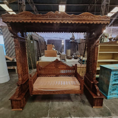 Maharaja Indian Traditional Hand Carved Solid Wood Swing 4