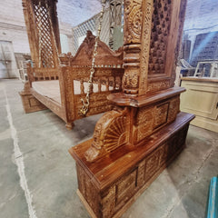Maharaja Indian Traditional Hand Carved Solid Wood Swing 4