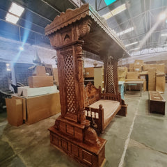 Maharaja Indian Traditional Hand Carved Solid Wood Swing 4