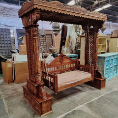 Maharaja Indian Traditional Hand Carved Solid Wood Swing 4