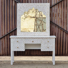 Bone Inlay Geometric Pattern Console Hall Table Light Pink 48