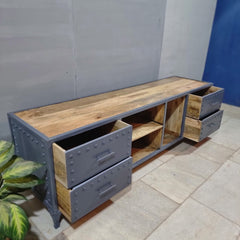 Metal Factory Industrial Indian Solid Wood TV Unit 55