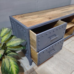 Metal Factory Industrial Indian Solid Wood TV Unit 55