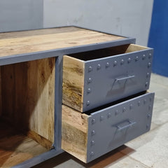 Metal Factory Industrial Indian Solid Wood TV Unit 55